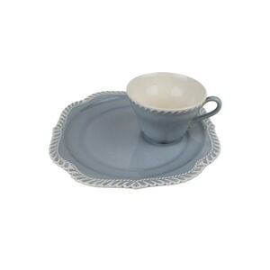 Vintage Harker Pottery Gray‎ Snack Set Cup and Square Plate